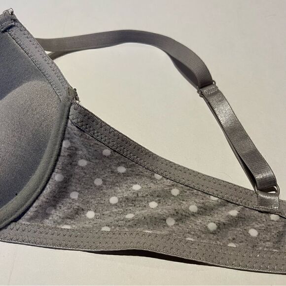 Body Embrace Bra 36C Push up Underwire, padded Gray white polka dots pink trim - Picture 6 of 8
